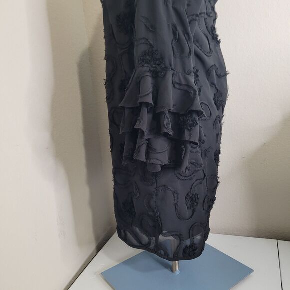 Madison Leigh size 10 dress lining sheer flower texture zip ruffle flare sleeve - Picture 9 of 12